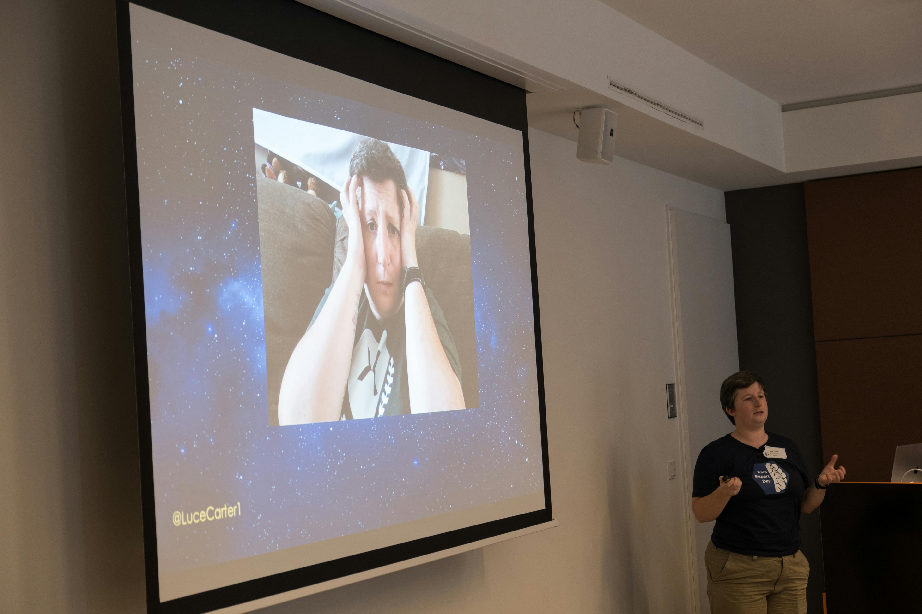 A photo of me during my talk at Xamarin Expert Day 2019