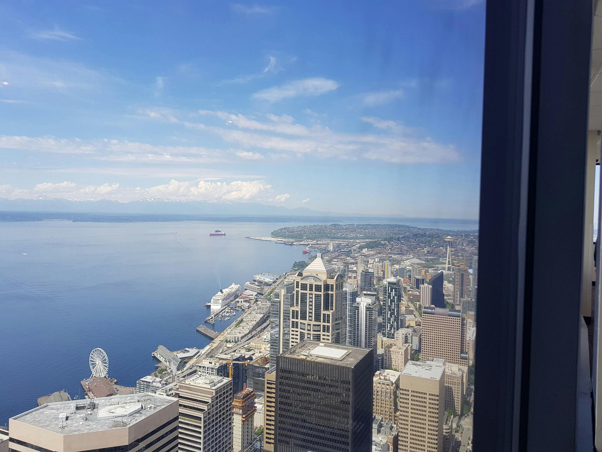 View from the Columbia Center in downtown Seattle overlooking the Space Needle